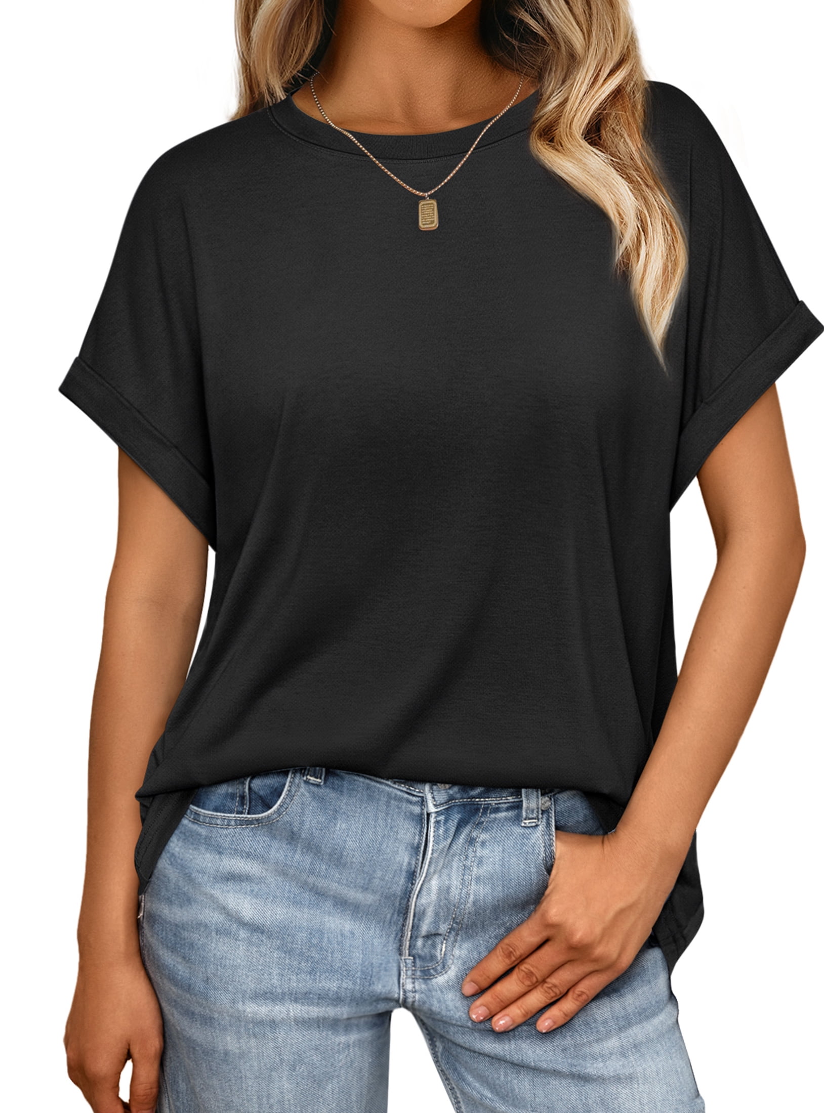SUNBS Women's Oversized Tops Business Casual Short Sleeve T-Shirt Summer Outfit 2025